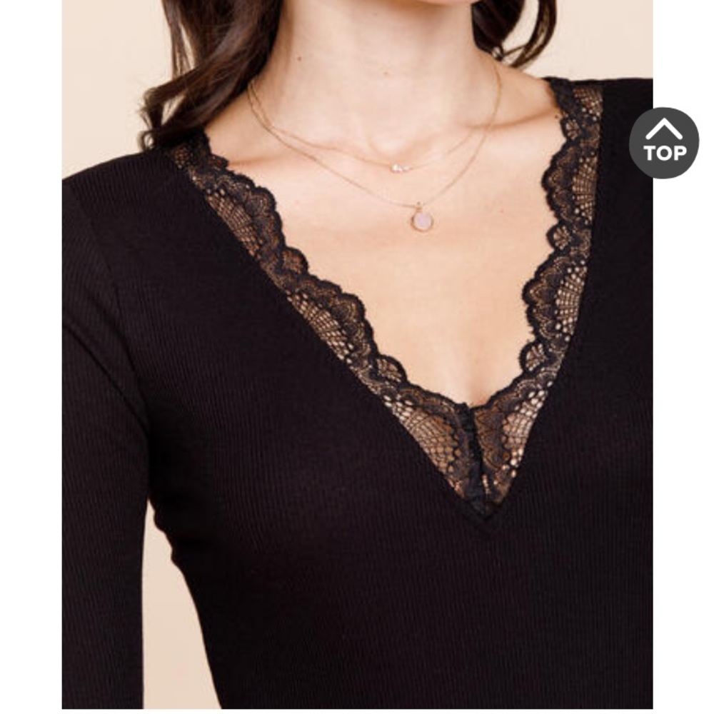 Bridget Black Ribbed Lace Bodysuit